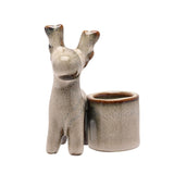Christmas Speckled Ceramic Reindeer Candle Holder - White