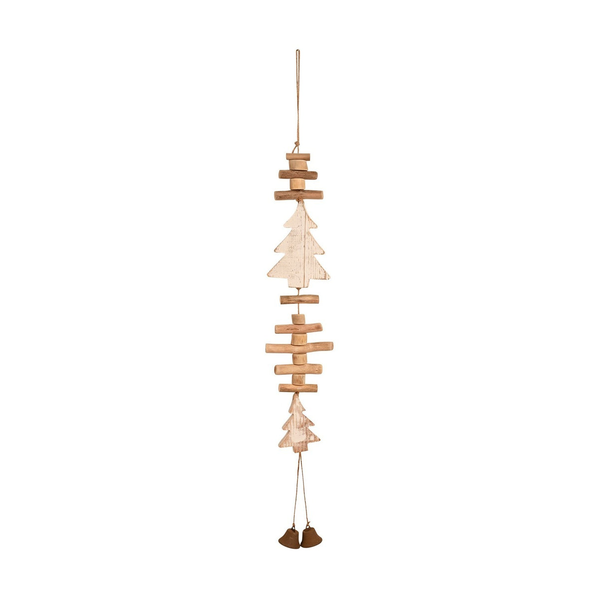 Wooden Hanging Christmas Tree Decoration with Bells - Light Brown