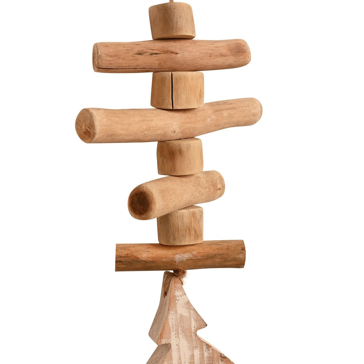 Wooden Hanging Christmas Tree Decoration with Bells - Light Brown