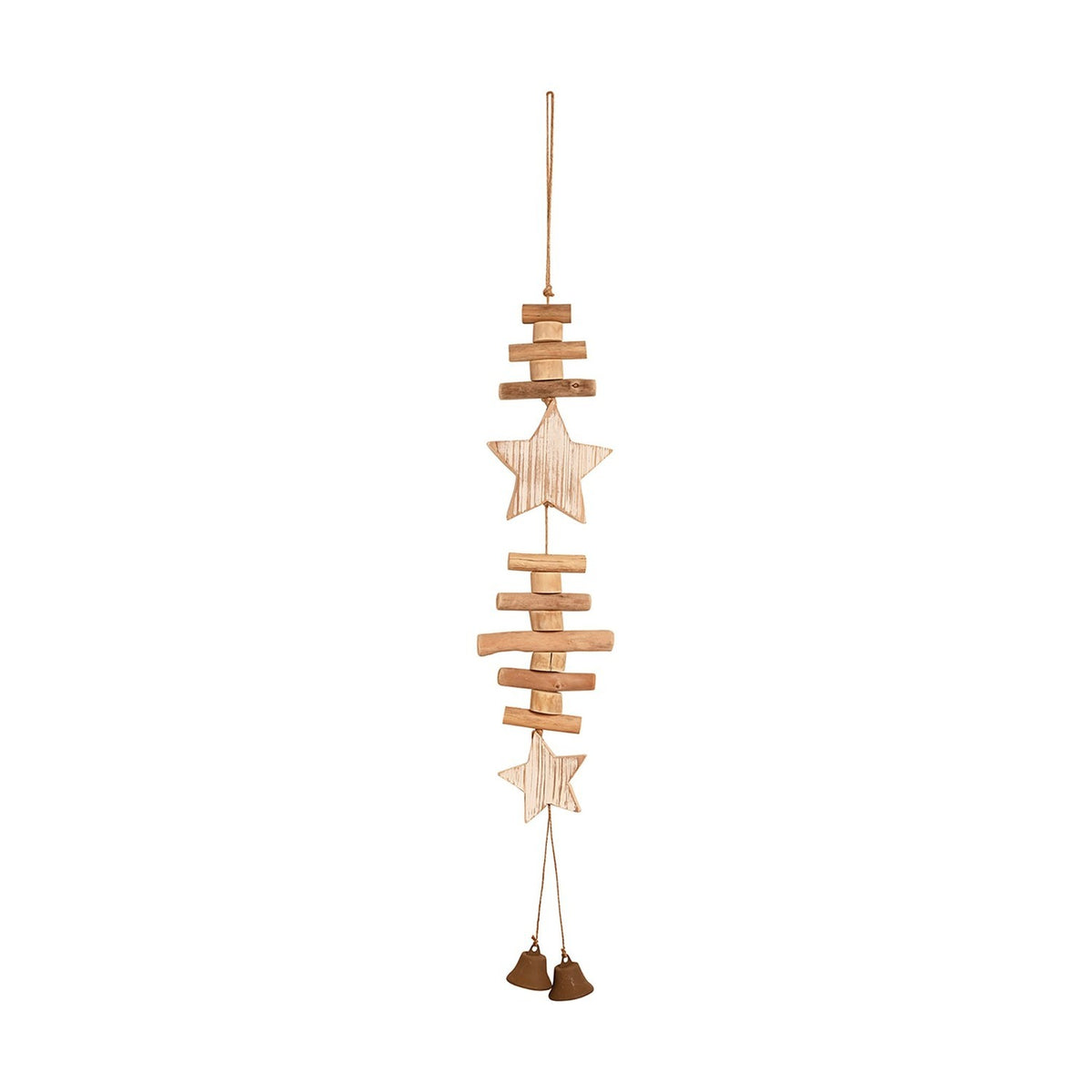 Wooden Stars and Bells Hanging Christmas Tree Decoration - Brown