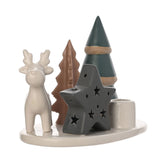 Woodland Reindeer and Star Oval Ceramic Candle Tray - White