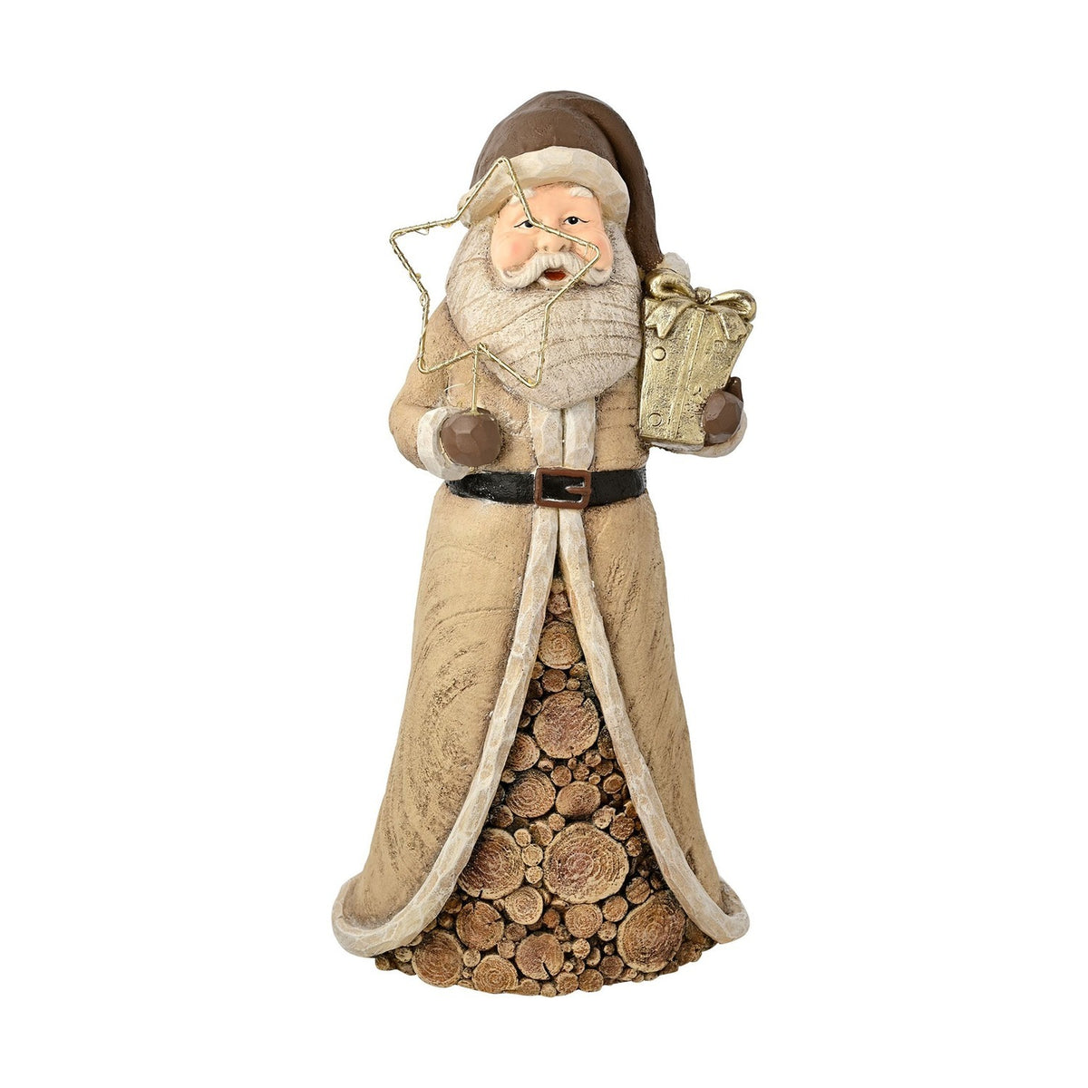 Wood Effect Santa Light-Up Decoration with LED Star 45cm - Brown