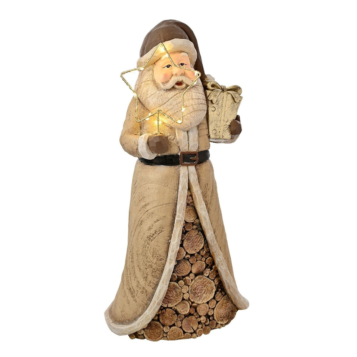 Wood Effect Santa Light-Up Decoration with LED Star 45cm - Brown