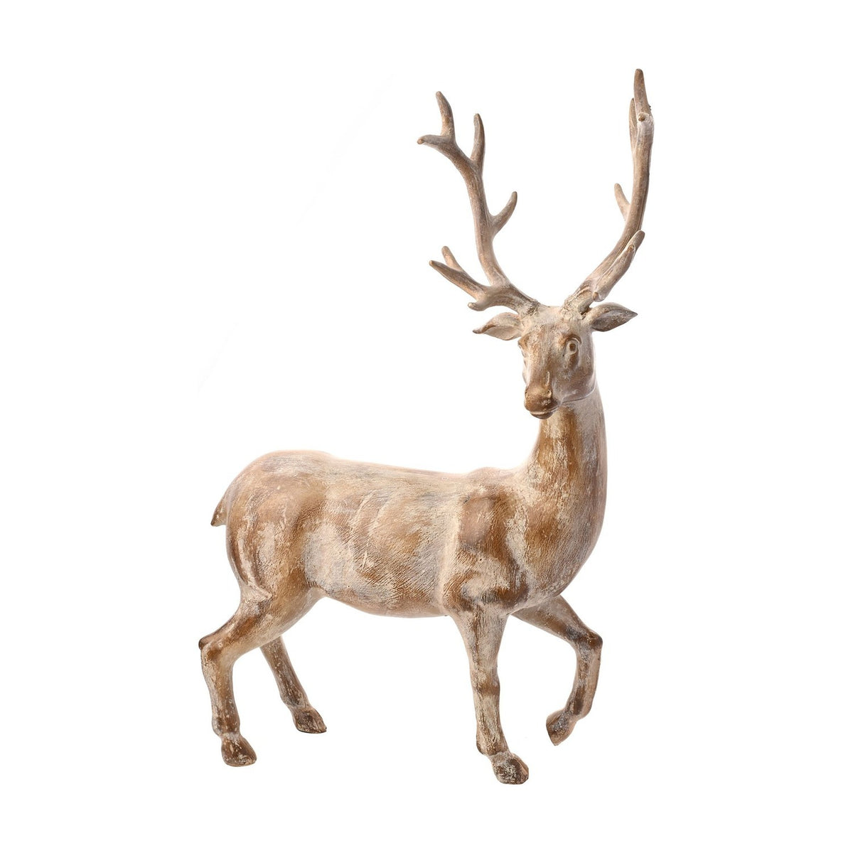 Whitewashed Standing Stag Resin Ornament - Brown & White