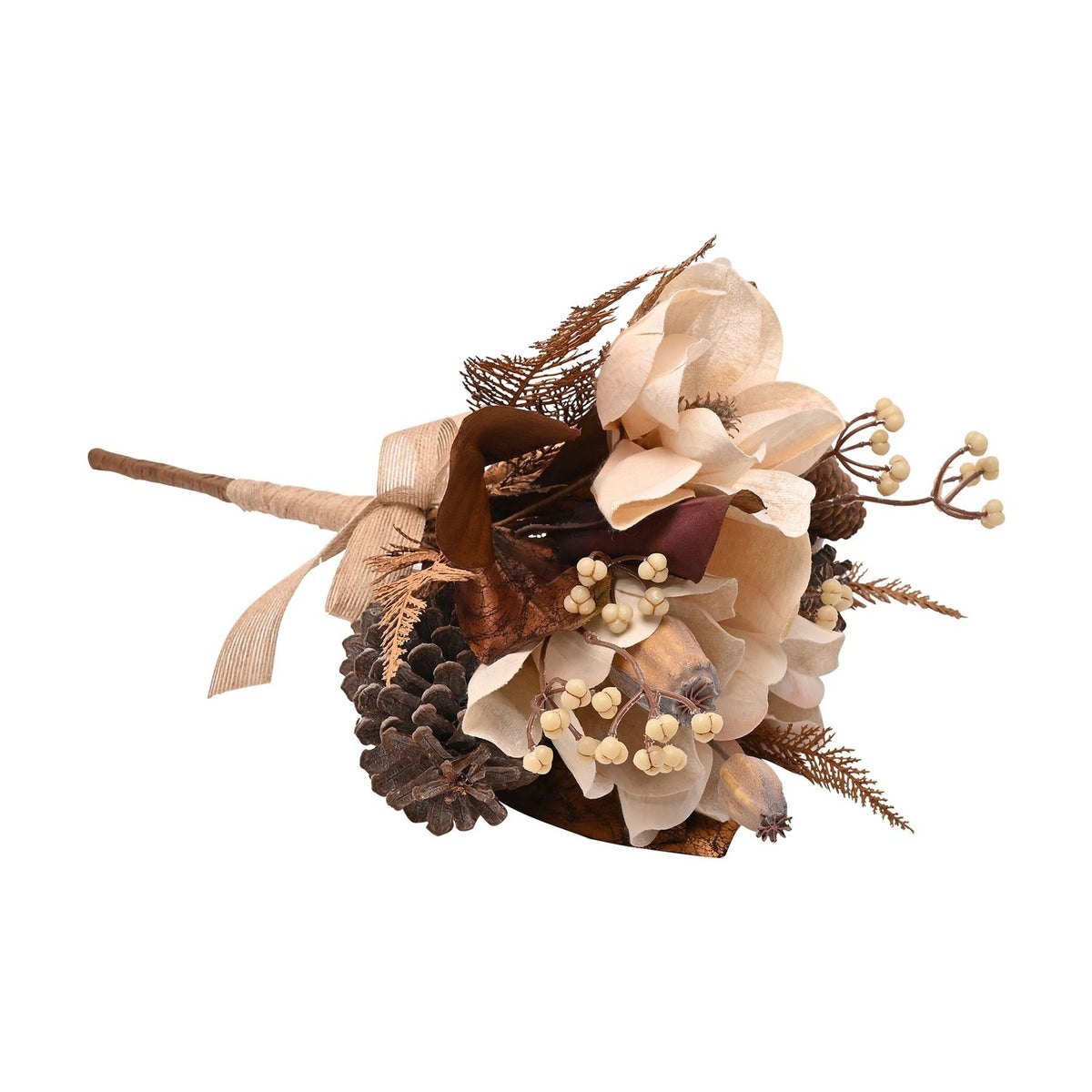 Magnolia Bouquet Iron Faux Plant with Pinecone 46cm - Brown