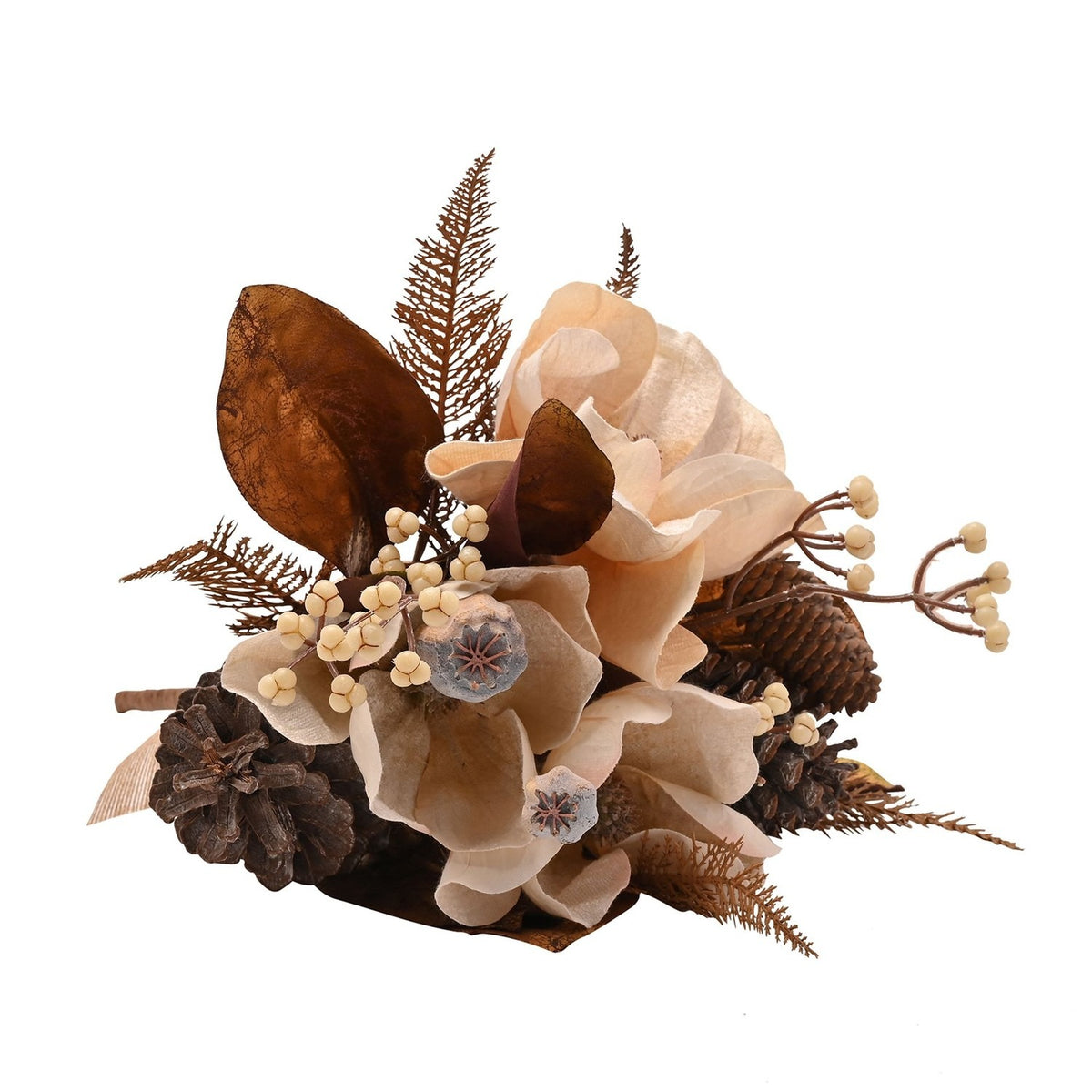Magnolia Bouquet Iron Faux Plant with Pinecone 46cm - Brown