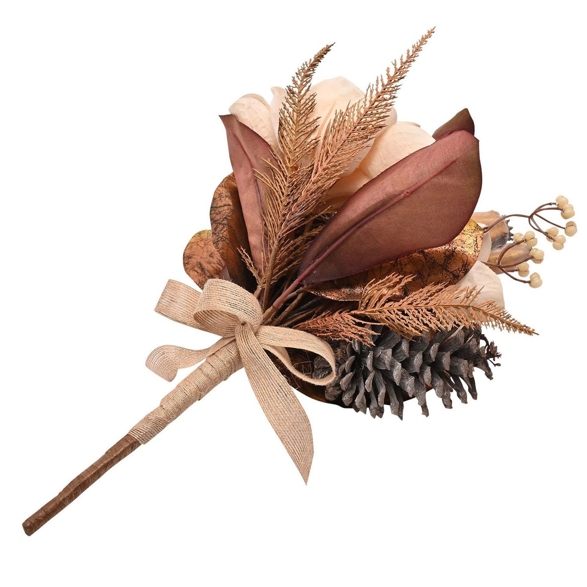 Magnolia Bouquet Iron Faux Plant with Pinecone 46cm - Brown
