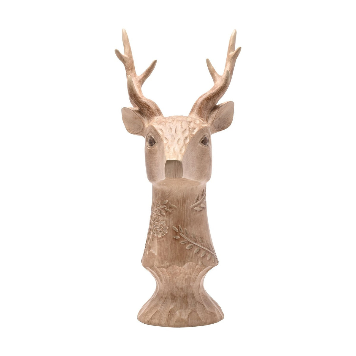 Resin Wood Effect Floral Stag Bust Figurine 45cm - Brown