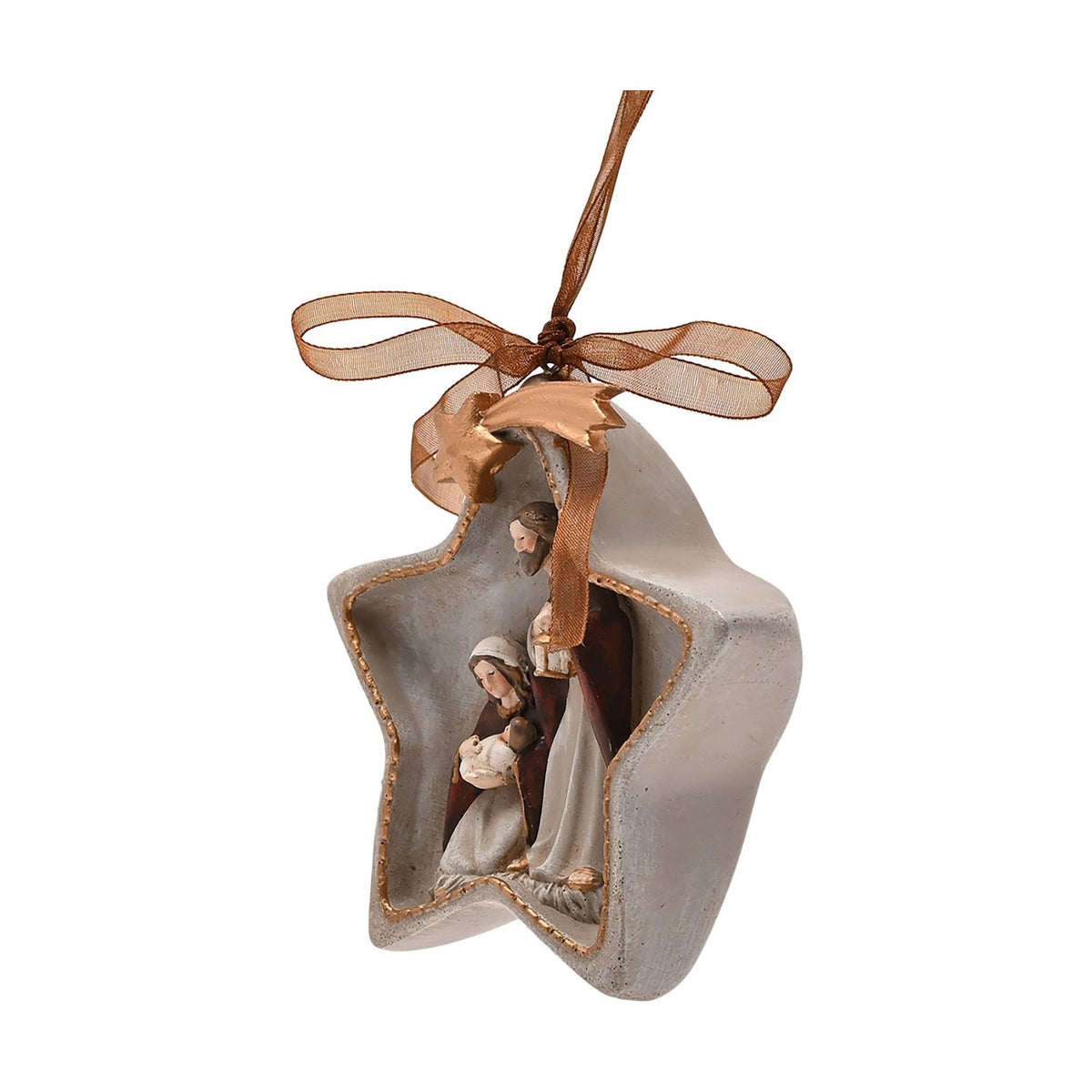 Hanging Star Decoration Ceramic Nativity Scene - Grey