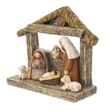 Holy Family Nativity Scene Figurine with Two Lambs - Brown