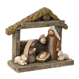 Holy Family Nativity Scene Figurine with Two Lambs - Brown