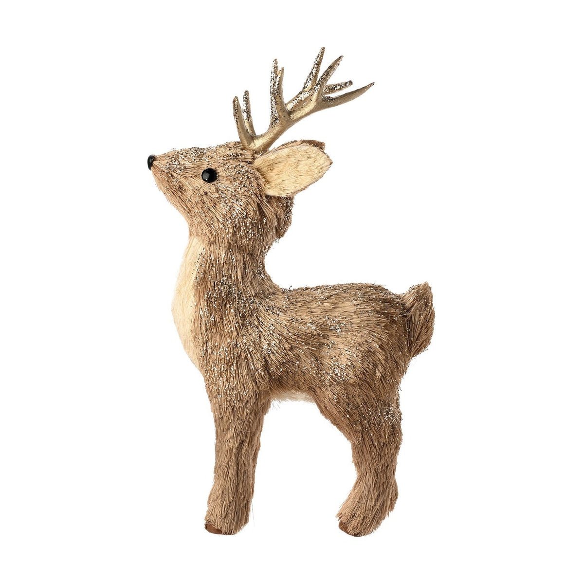 Standing Glitter Straw Deer Plastic Decoration 20cm - Brown