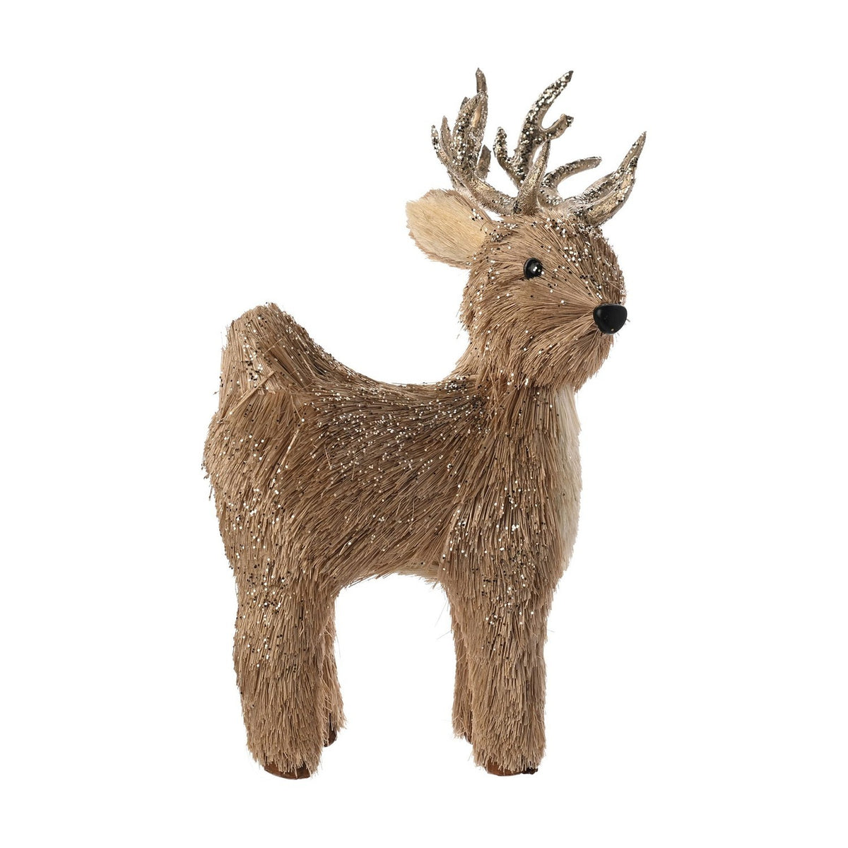 Standing Straw Deer Plastic Christmas Decoration 13cm - Brown