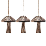 Set of 3 Large Wooden Mushroom Christmas Tree Decorations - Brown
