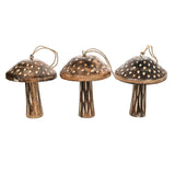 Set of 3 Large Wooden Mushroom Christmas Tree Decorations - Brown
