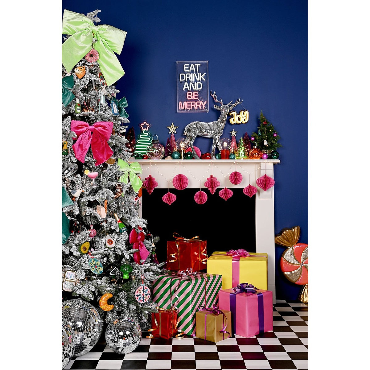 Velvet Hanging Bow Christmas Decoration with Cord - Pink