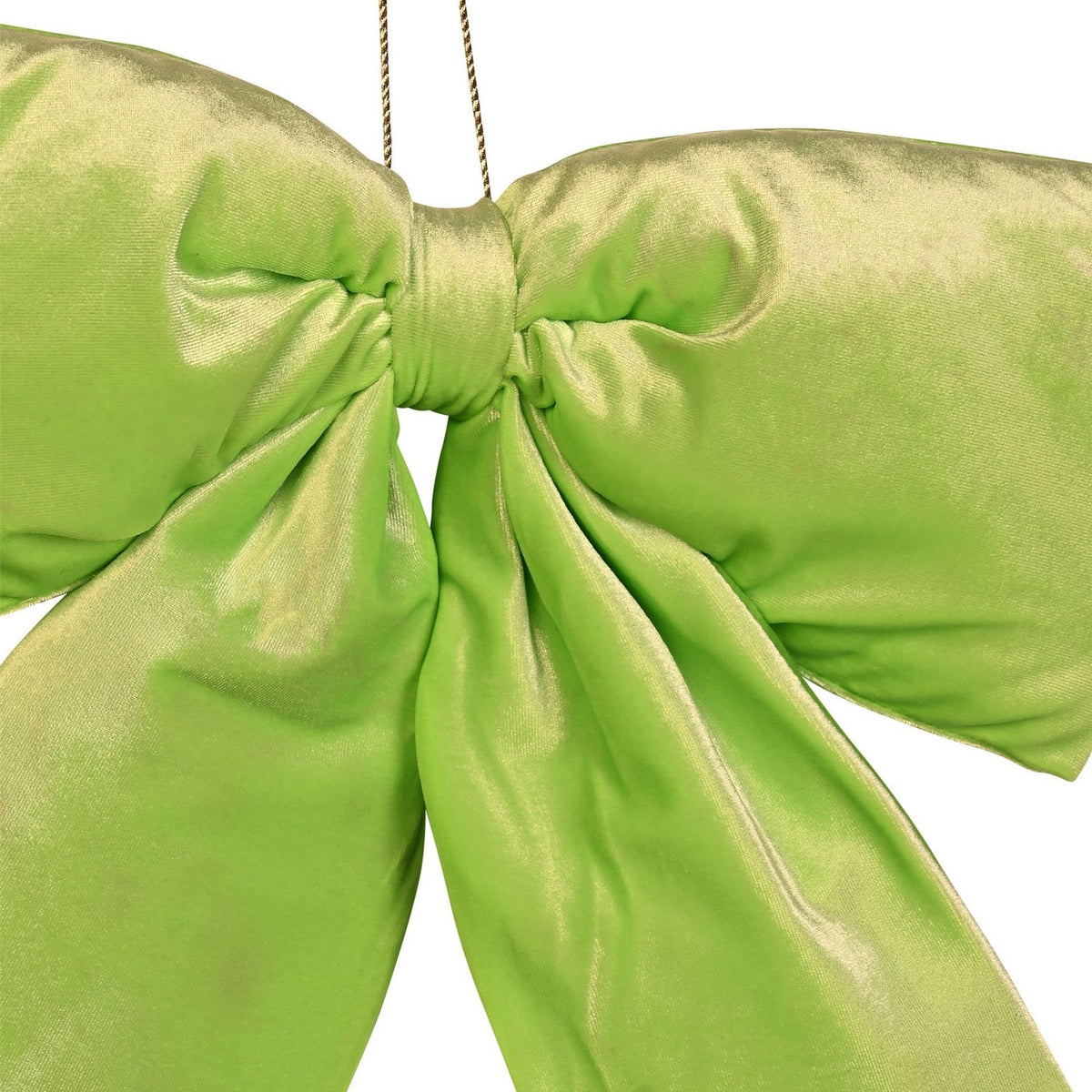Velvet Bow Christmas Decoration with Hanging Cord - Green
