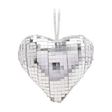 Set of 3 Disco Heart Glass Christmas Tree Decorations - Silver