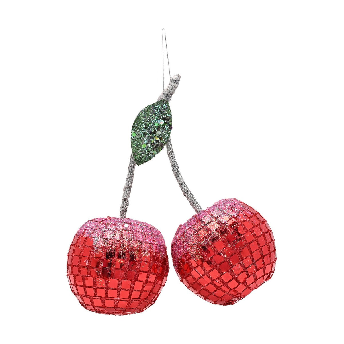 Disco Cherries Glitter Christmas Tree Decoration 7.5cm - Red