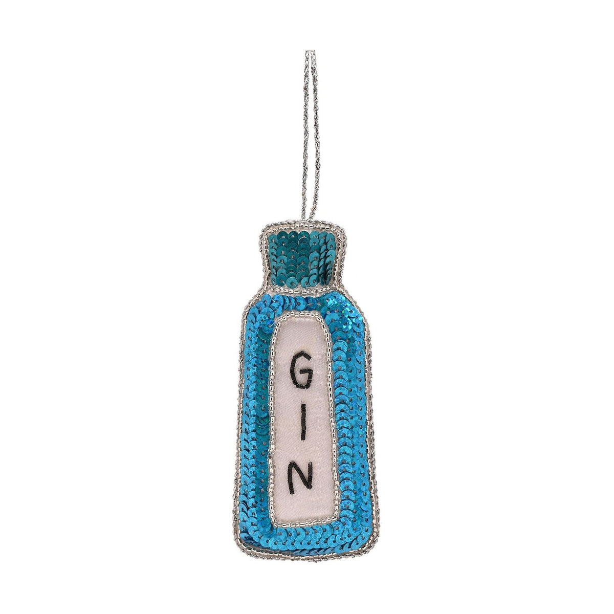 Sequin Gin Bottle Hanging Felt Christmas Tree Decoration - Blue