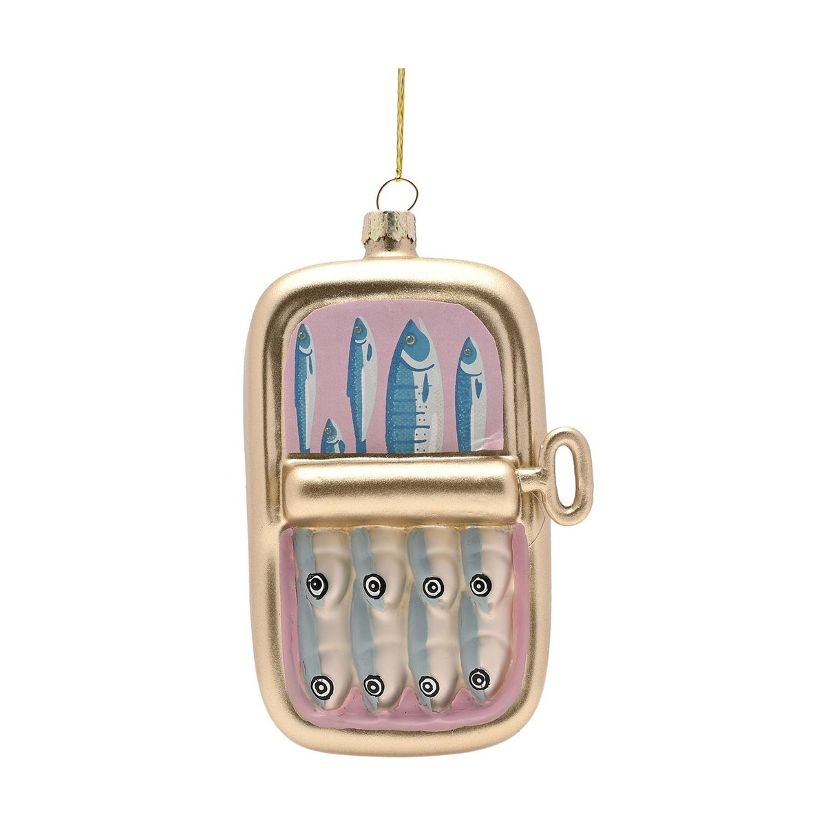 Open Tin of Sardines Hanging Glass Christmas Ornament - Gold