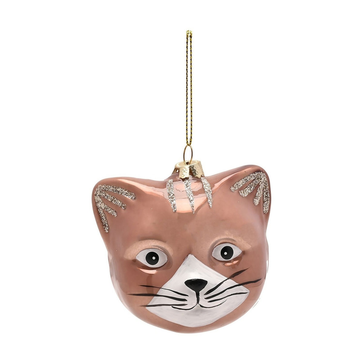 Glitter Cat Head Hanging Glass Christmas Ornament - Pink