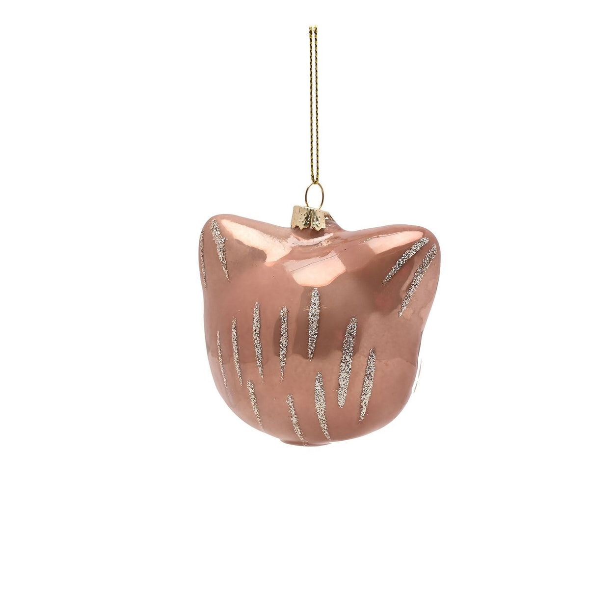 Glitter Cat Head Hanging Glass Christmas Ornament - Pink