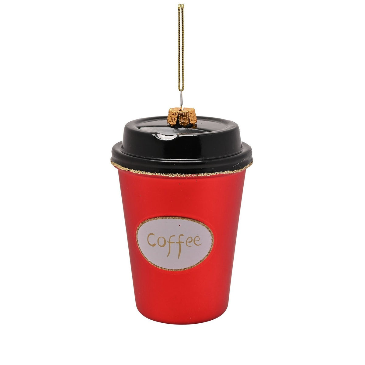 Set of 2 Croissant & Coffee Hanging Tree Decorations - Red & Gold