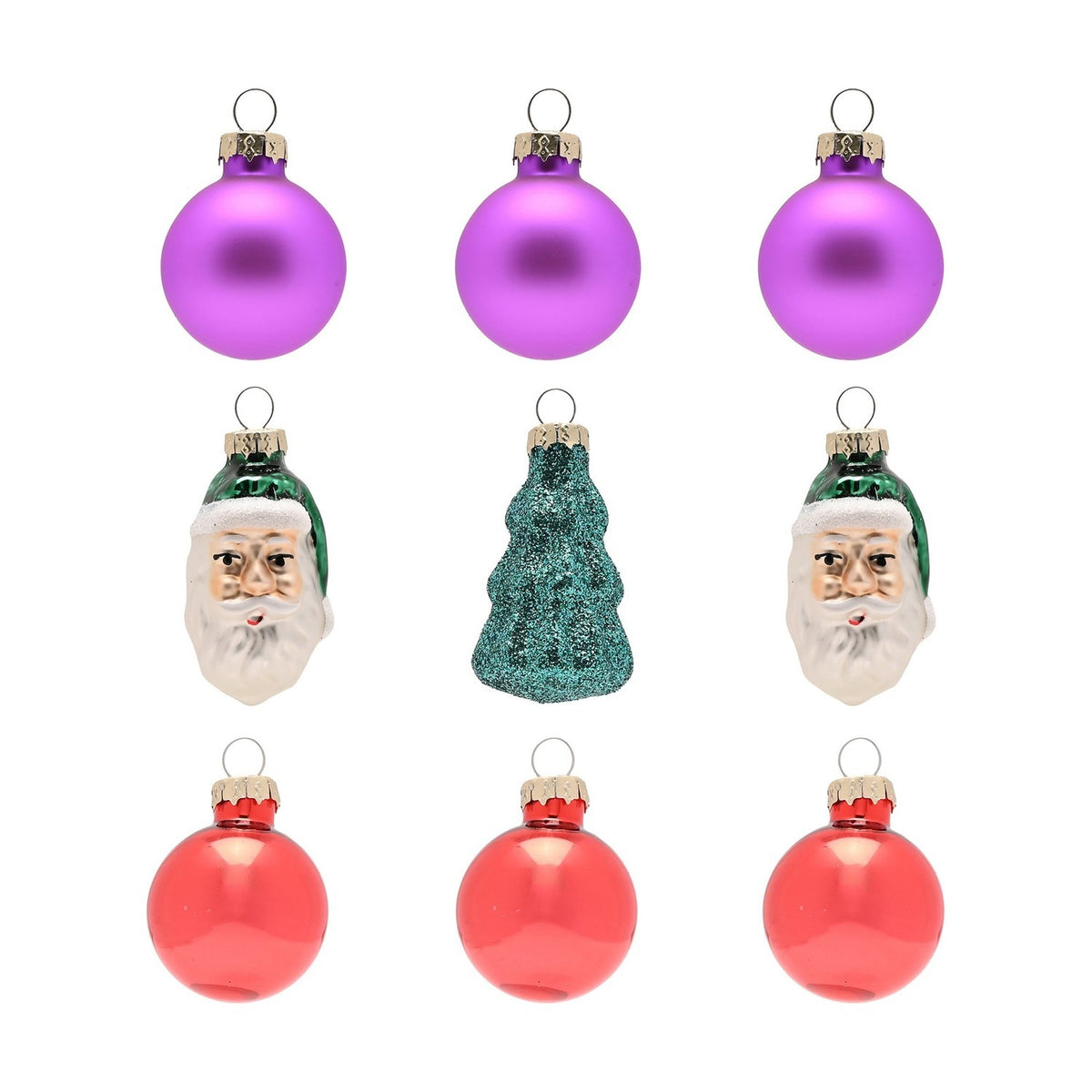 Set of 9 Glass Bauble Christmas Tree Decorations with Santa