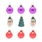 Set of 9 Glass Bauble Christmas Tree Decorations with Santa