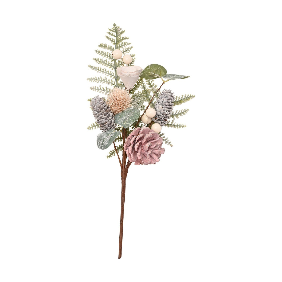 Frosted Pine Cone Foliage Spray Pick Faux Plant 31cm - Pink