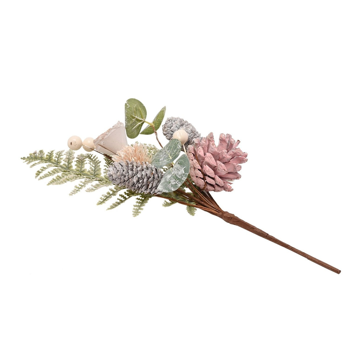 Frosted Pine Cone Foliage Spray Pick Faux Plant 31cm - Pink