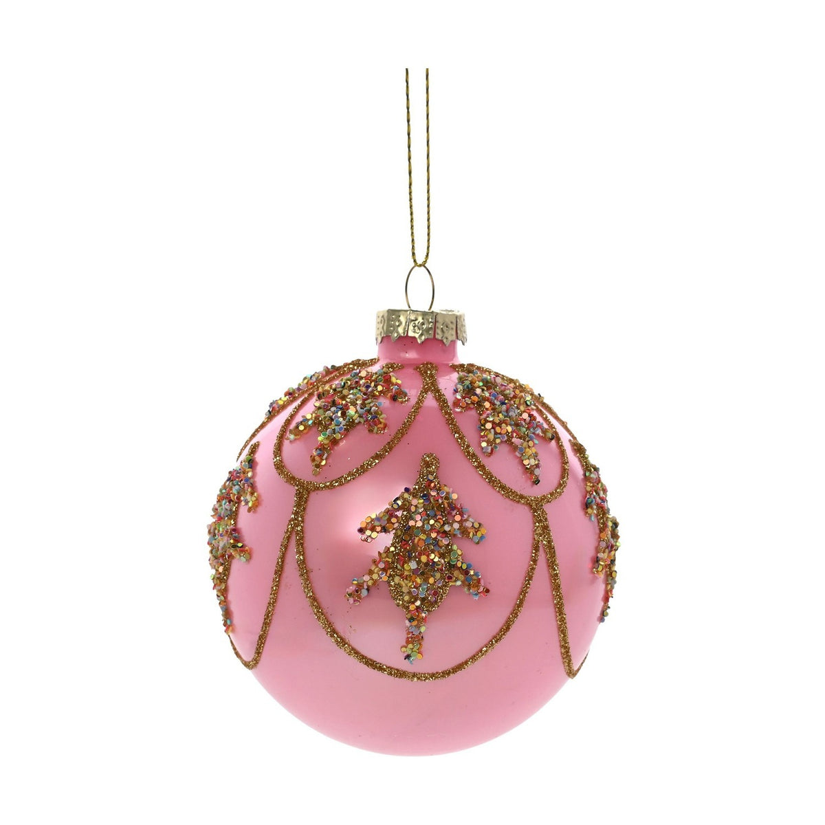 Decadent Round Glass Bauble Christmas Tree Decoration - Pink