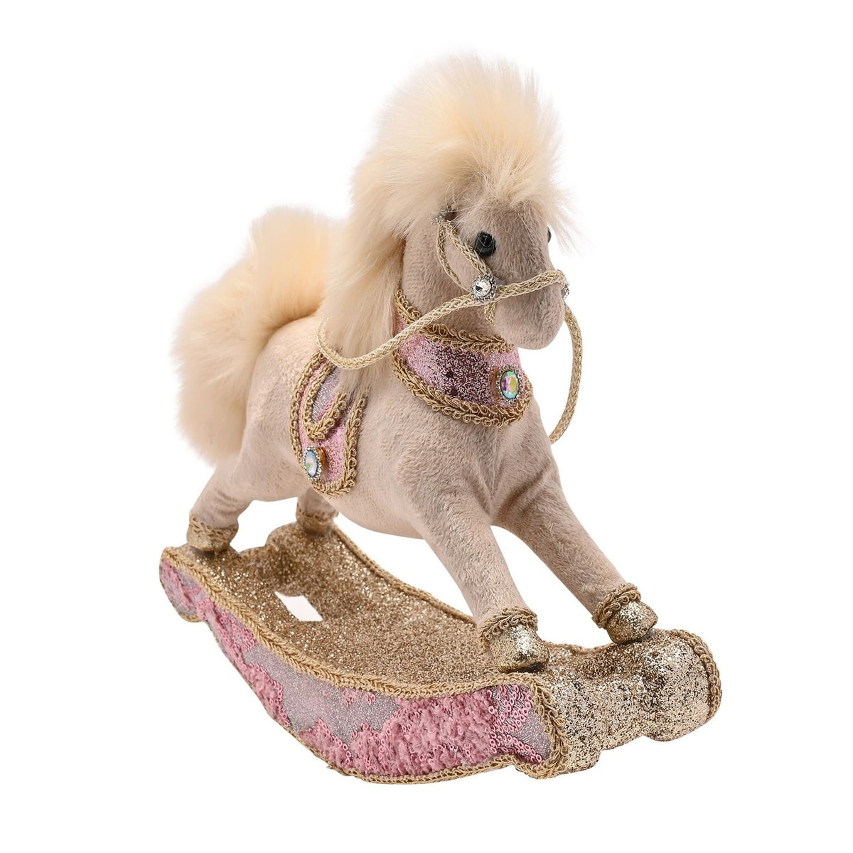 Velvet Rocking Horse Christmas Ornament 30cm - Off White