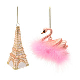 Set of 2 Parisian Glass Bauble Christmas Tree Decorations - Pink