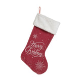 Merry Christmas Snowflake Embroidered Velvet Stocking - Pink
