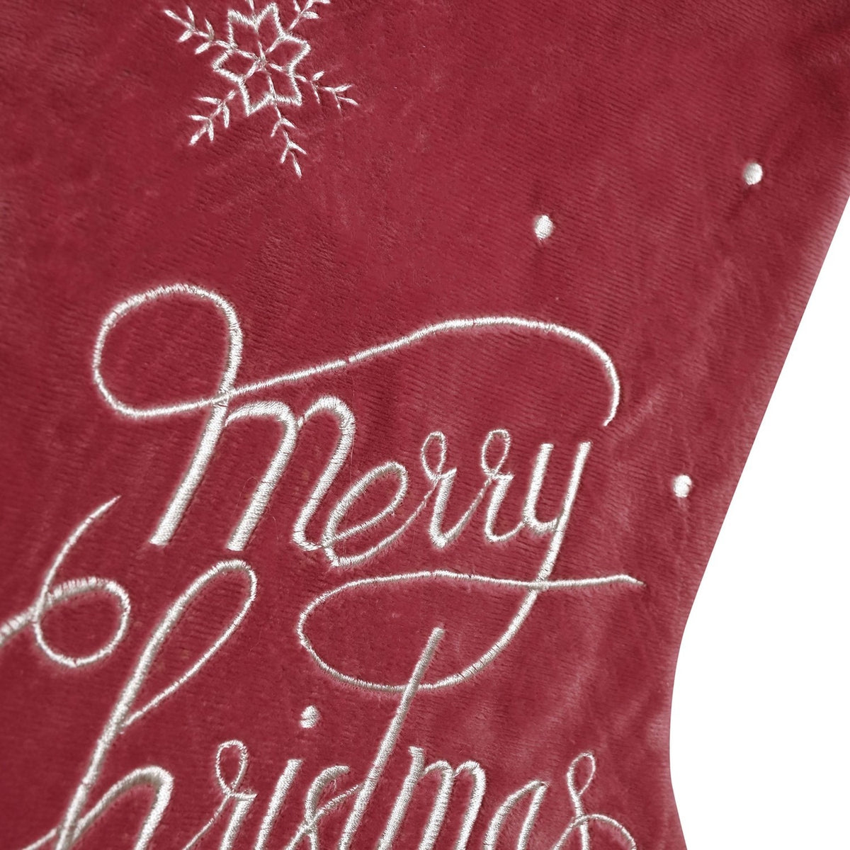 Merry Christmas Snowflake Embroidered Velvet Stocking - Pink