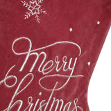 Merry Christmas Snowflake Embroidered Velvet Stocking - Pink