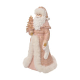 Santa Figurine with Christmas Tree and Gift Stocking - Pink