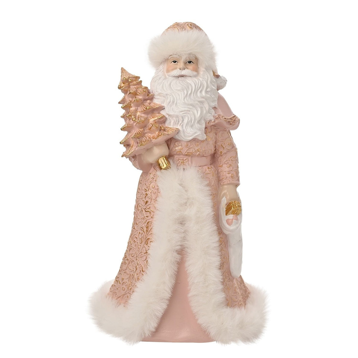 Santa Figurine with Christmas Tree and Gift Stocking - Pink