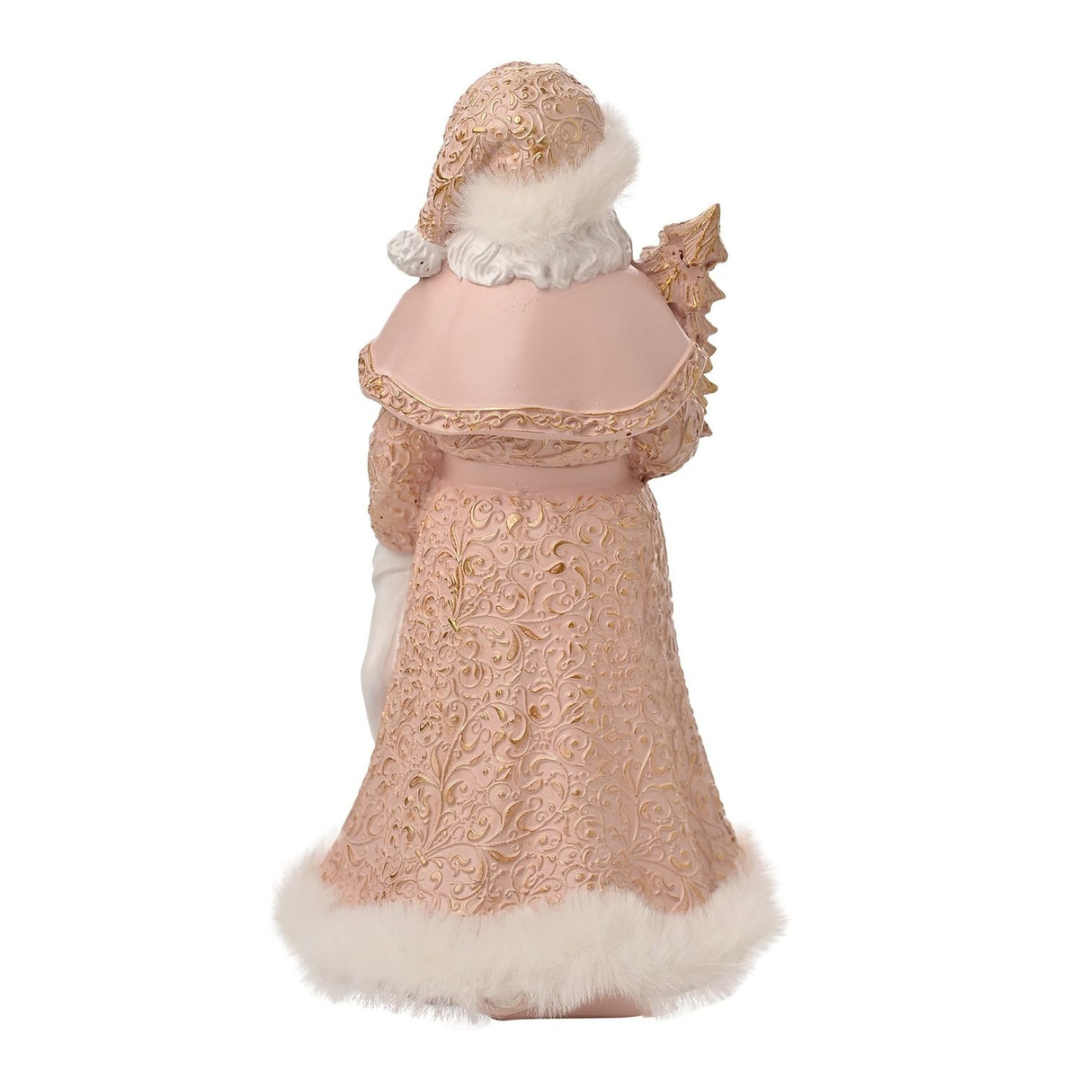 Santa Figurine with Christmas Tree and Gift Stocking - Pink