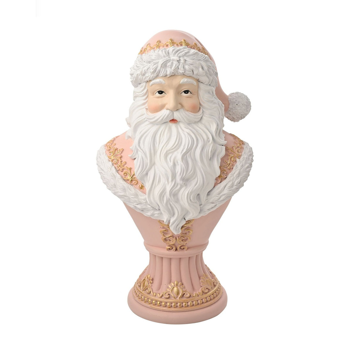 Santa Bust Pedestal Figurine 30.6cm with Gold Detail - Pink