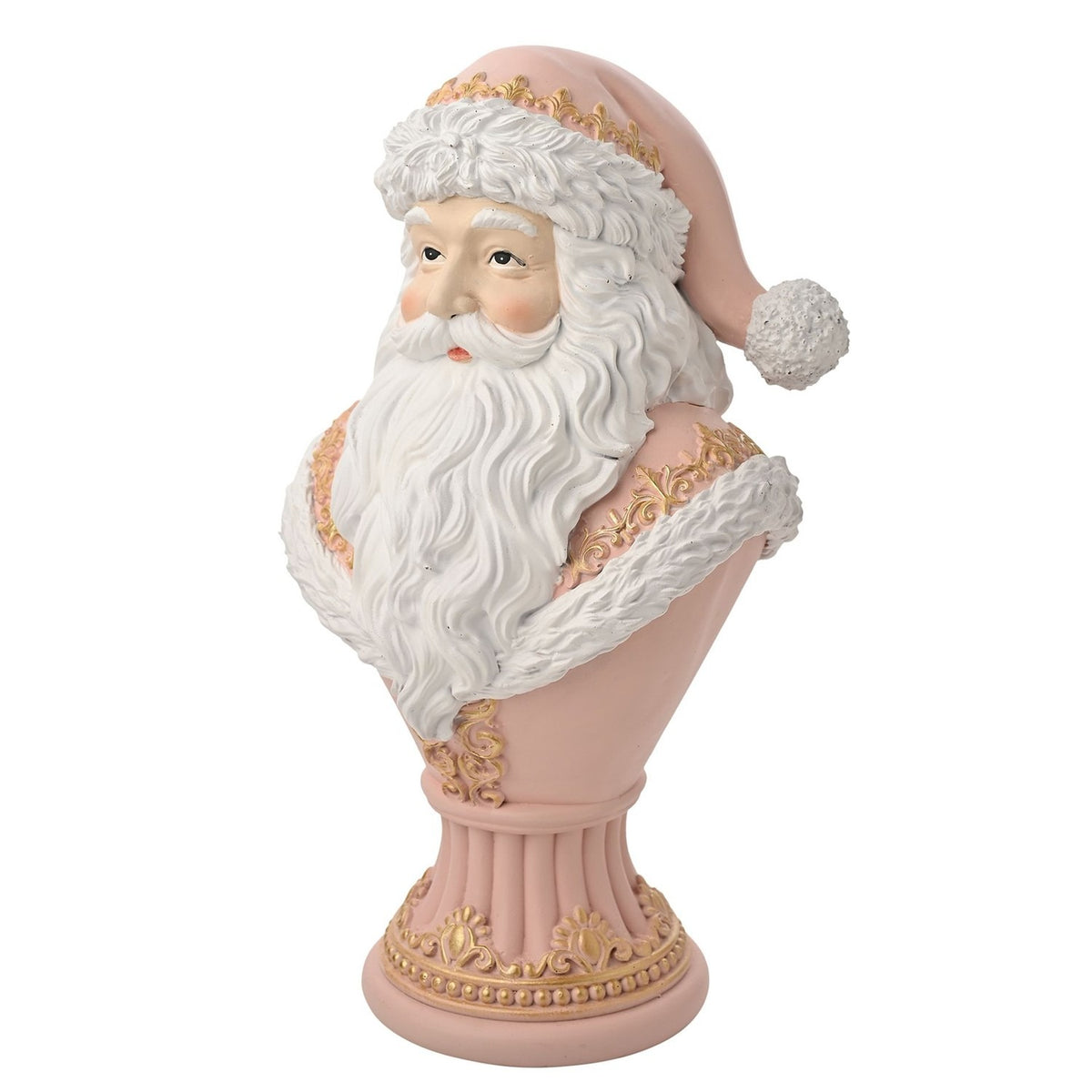 Santa Bust Pedestal Figurine 30.6cm with Gold Detail - Pink