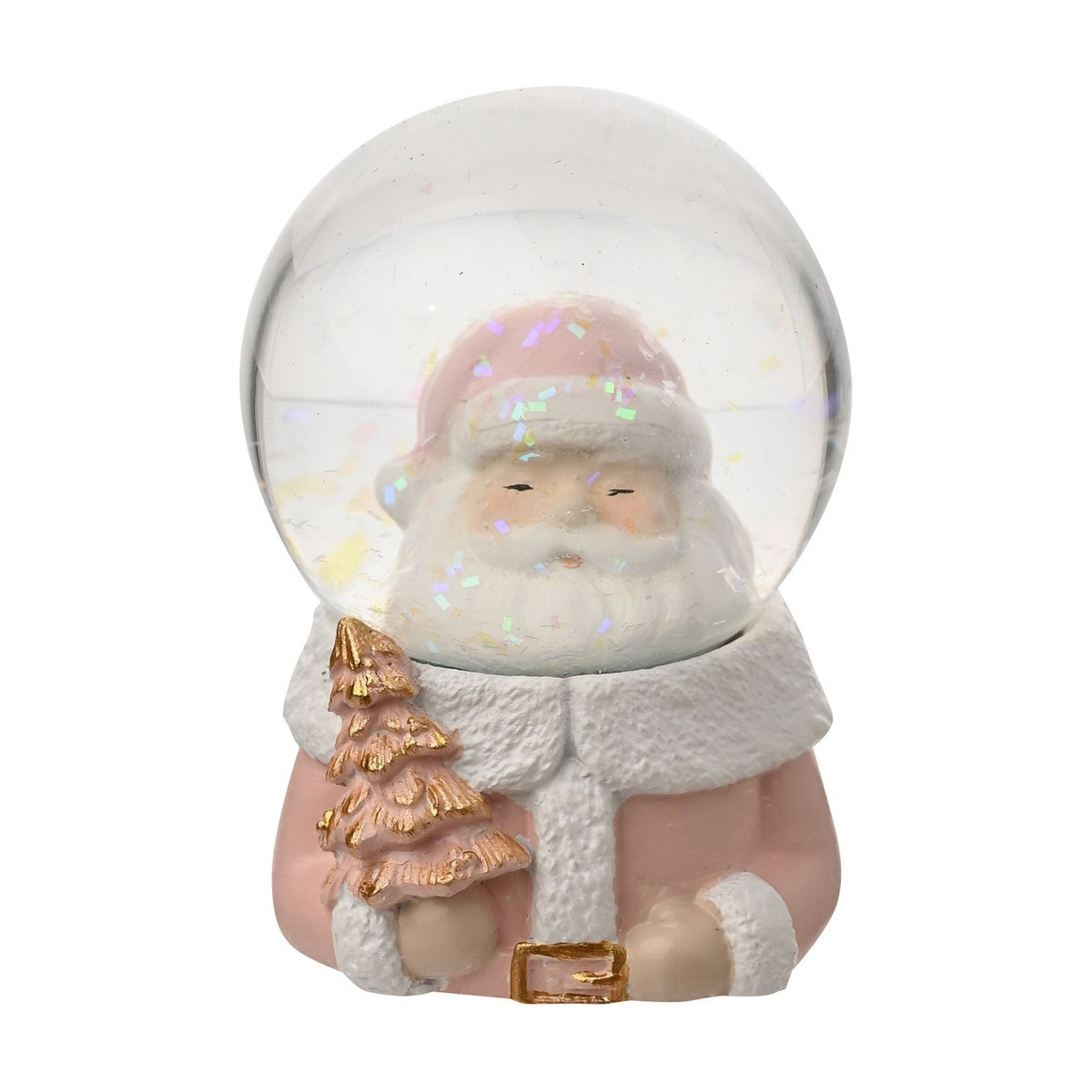 Small Santa Figure Snow Globe with Iridescent Glitter - Pink