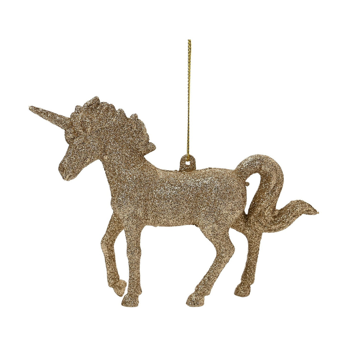 Glitter Unicorn Hanging Ornament Figurine with Cord - Gold
