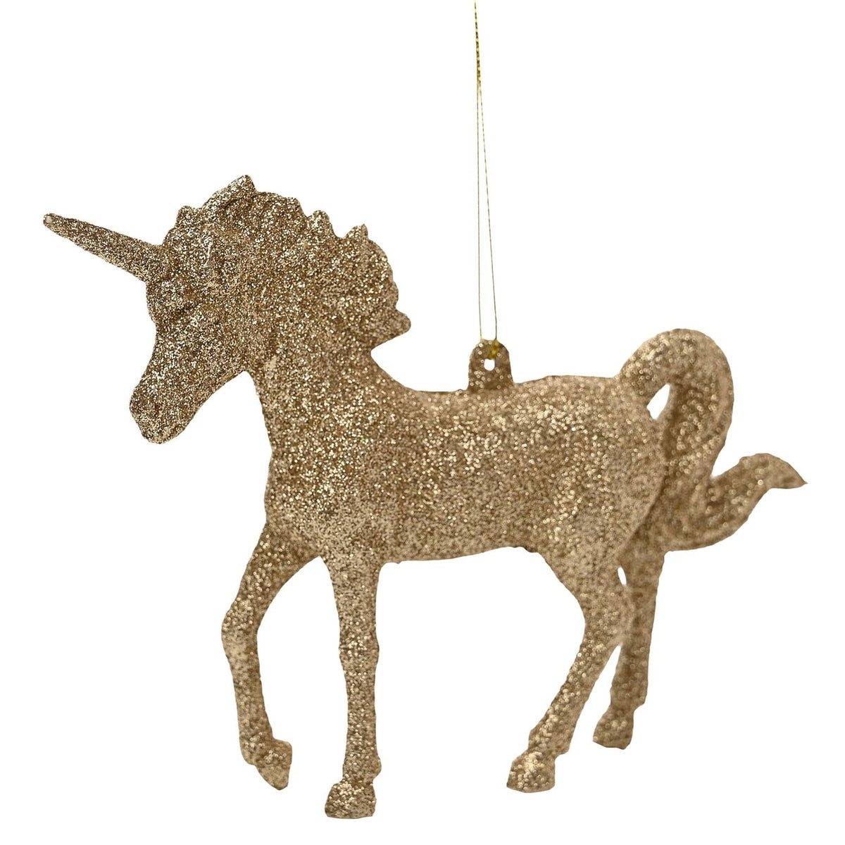 Glitter Unicorn Hanging Ornament Figurine with Cord - Gold