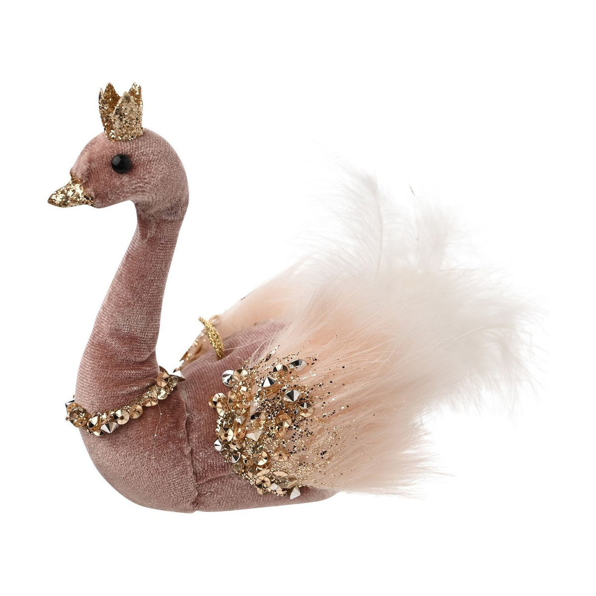 Ornate Regal Swan Velvet Hanging Christmas Tree Decoration - Pink