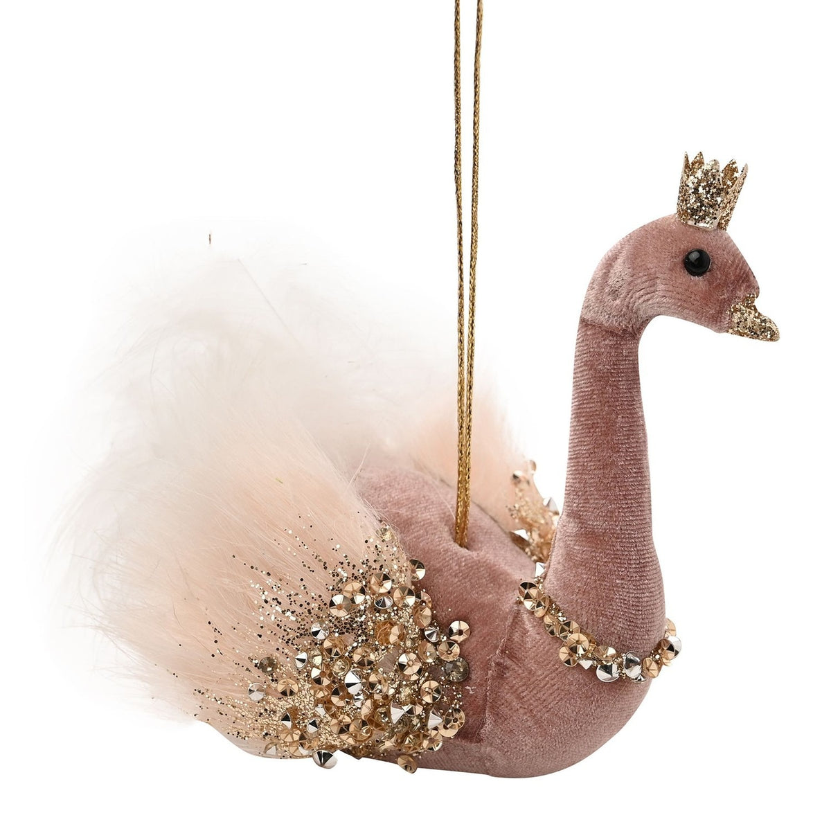Ornate Regal Swan Velvet Hanging Christmas Tree Decoration - Pink