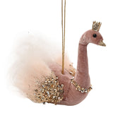 Ornate Regal Swan Velvet Hanging Christmas Tree Decoration - Pink