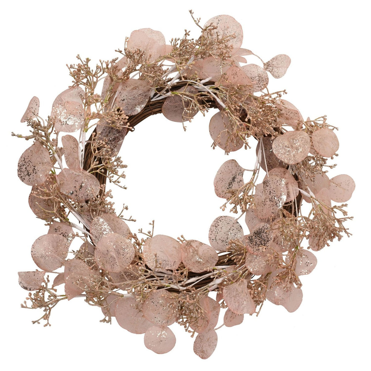 Glittered Delicate Dried Foliage Christmas Wreath - Pink